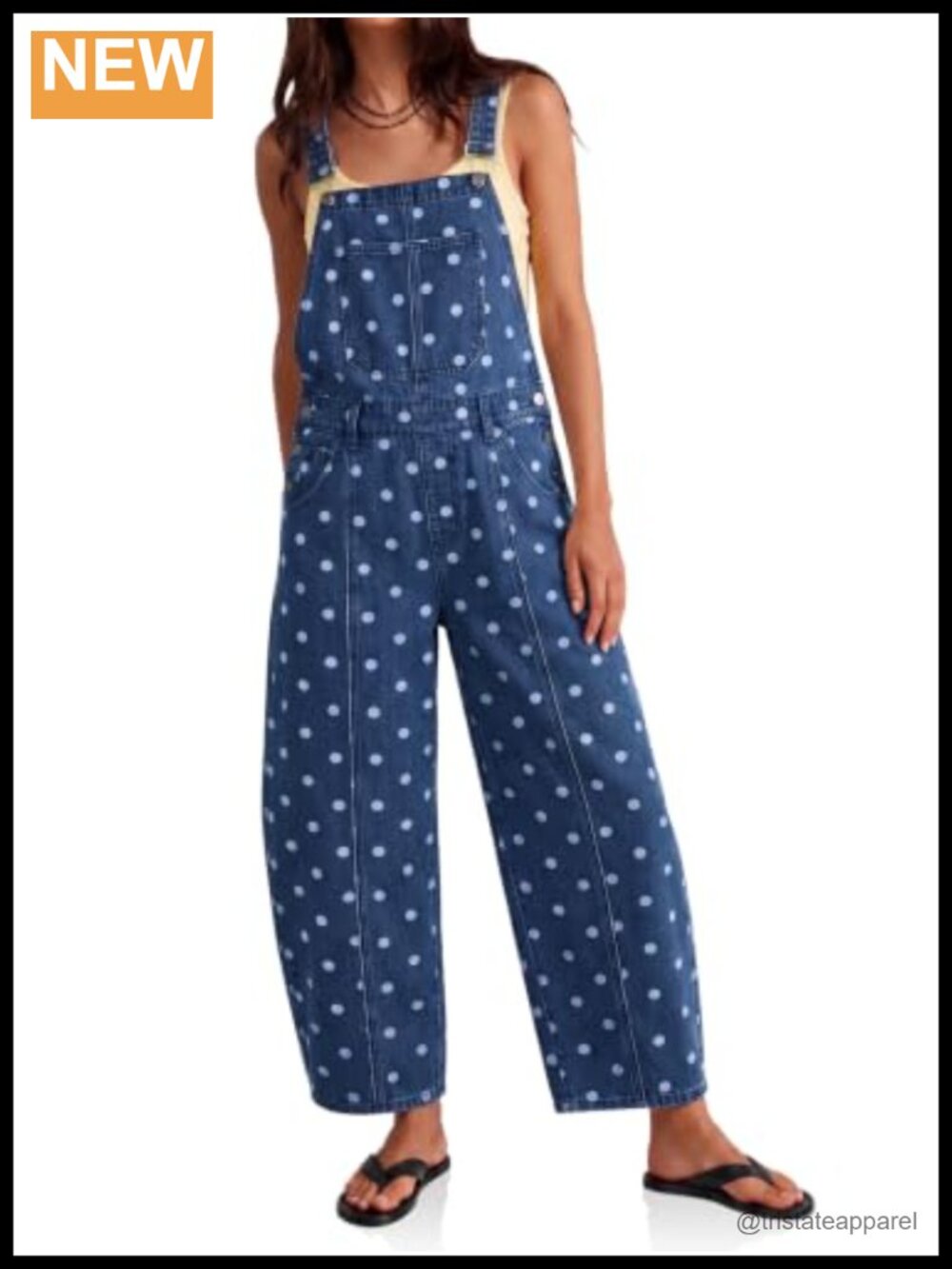Polka Dot Denim Bib Overalls Barrel Leg Jean Jumpsuit